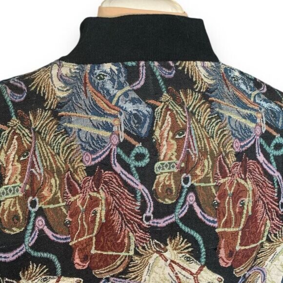 Vintage Katch Me West Horse Print Equestrian Tapestry Bomber Jacket Size XL - Picture 5 of 11